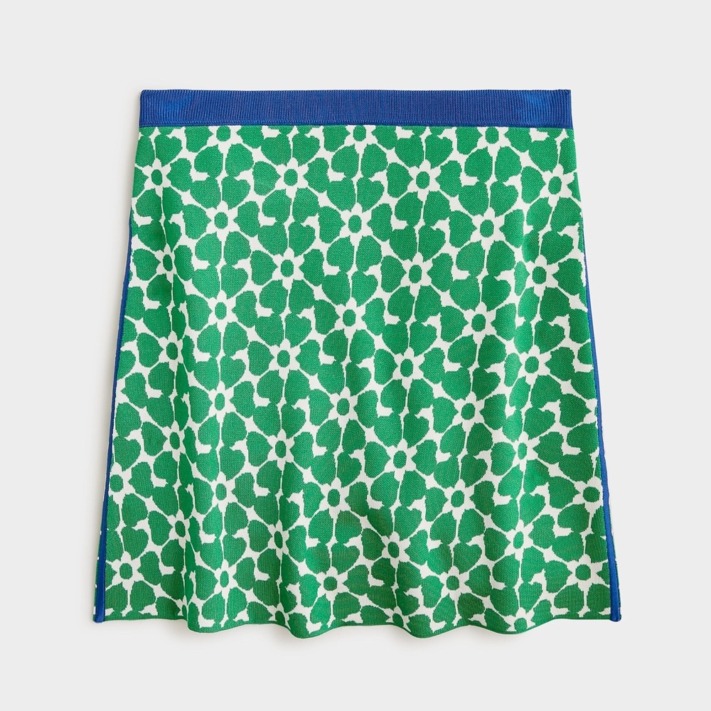 NWT J. Crew Mini Sweater Skirt in Floral Jacquard Green Navy Blue L